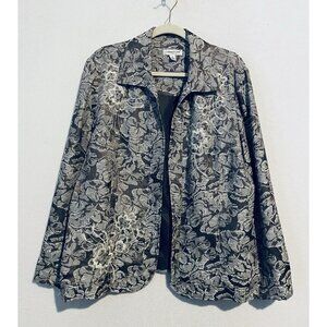 Coldwater Creek Blazer Womens 2X Gray Floral Tapestry Embroidered Old Money